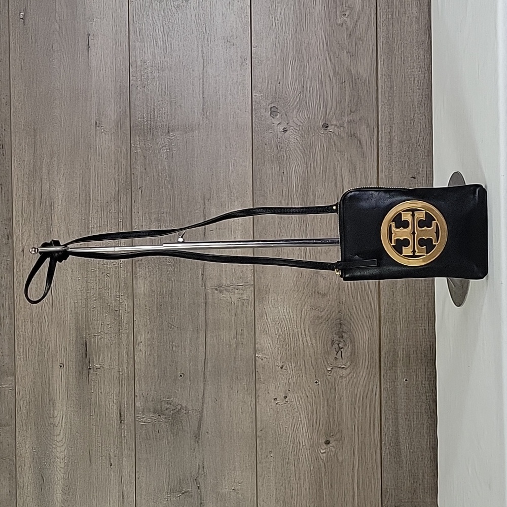 Rare Tory Burch Black Leather Crossbody Wallet Shoulder Bag